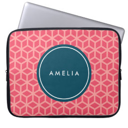 Personalized Name Monogram Geometric Pink Laptop Sleeve