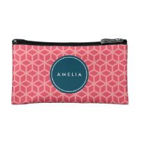 Personalized Name Monogram Geometric Pink Makeup Bag