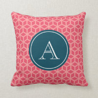 Personalized Name Monogram Geometric Pink Throw Pillow