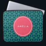 Personalized Name Monogram Geometric Teal Laptop Sleeve<br><div class="desc">Modern geometric pattern in teal with pink label. Customize this by adding your name; click the "Customize it" button and you can easily replace the placeholder text to add your text.</div>