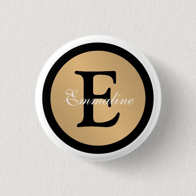 Personalized Name Monogram Gold Metallic Button  (Front)