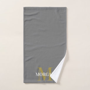 Personalized Name Monogram Gray  Hand Towel