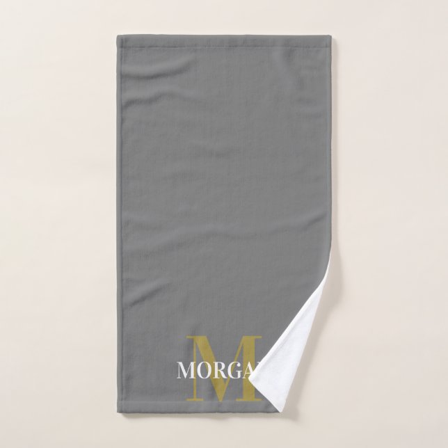 Personalized Name Monogram Gray  Hand Towel (Hand Towel)
