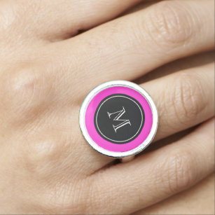 Personalized name monogram hot pink color ring