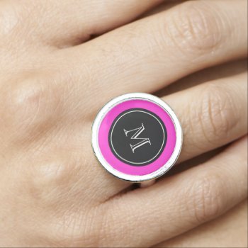 Personalized Name Monogram Hot Pink Color Ring by logotees at Zazzle
