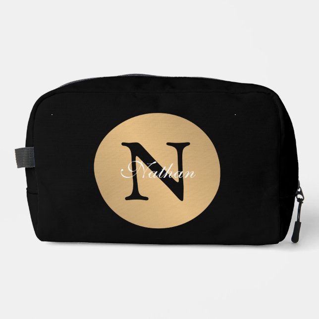 Personalized Name Monogram in Circle Button Cutout Dopp Kit (Front)