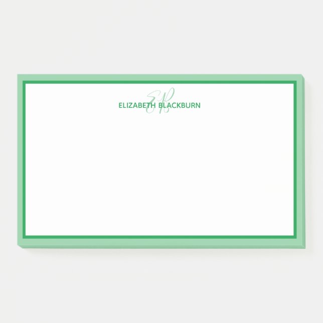 Personalized Name Monogram Initials Green Post-it Notes (Front)
