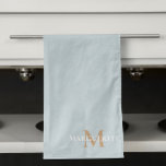 Personalized Name Monogram Kitchen Towel<br><div class="desc">Modern,  elegant and trendy kitchen towel featured here in dusty blue with tan monogram and white name typography. Colors can be customized to your choosing</div>