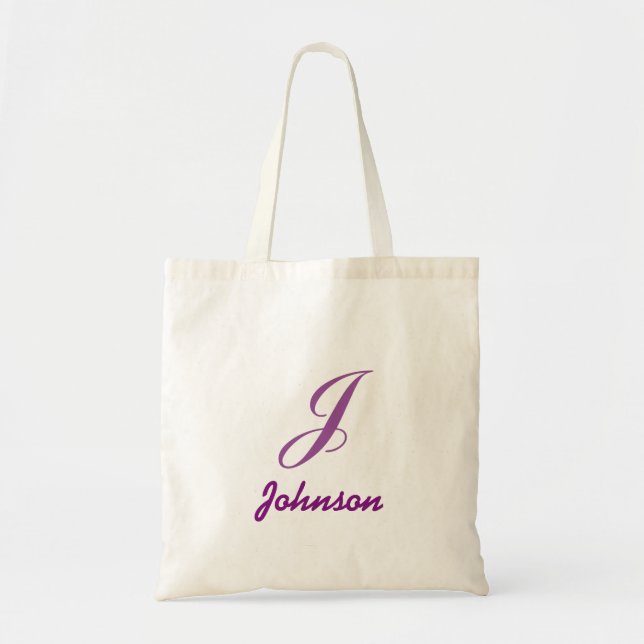 Personalized name monogram lavender purple tote bag (Front)