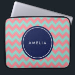 Personalized Name Monogram Light Blue & Pink Laptop Sleeve<br><div class="desc">Modern and trendy chevron pattern in a light blue and pink pastel shade. Customize this sleeve by adding your name; you can easily replace the placeholder text to add your text. For more options such as to change the font and it's size click the "Customize it" button.</div>