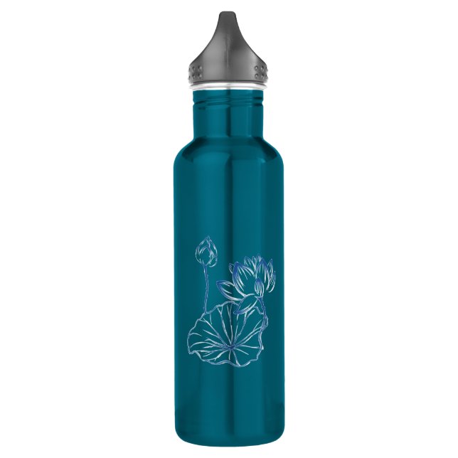 Personalized Name Monogram Lotus Teal Green Stainless Steel Water Bottle (Left)