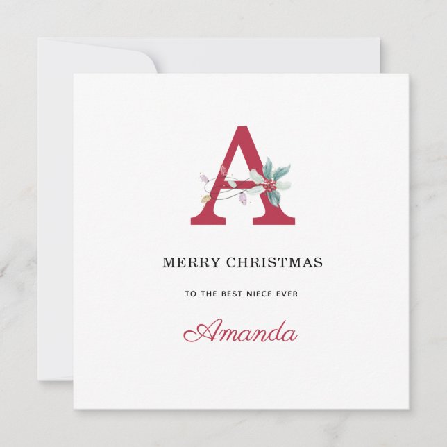 Personalized name monogram merry christmas for her holiday card (Front)