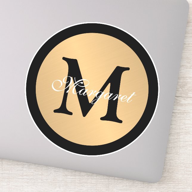 Personalized Name Monogram Metallic Button Cutout Sticker (Detail)