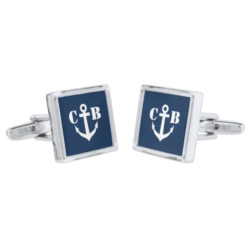 Personalized name monogram nautical anchor square cufflinks