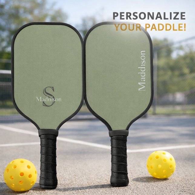 Personalized Name Monogram Olive Green Black Pickleball Paddle (Creator Uploaded)
