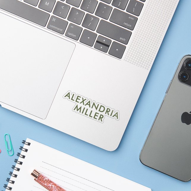 Personalized Name Monogram Olive Green Modern Sticker (Laptop w/ iPhone)