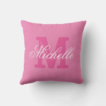 Personalized name monogram pink throw pillow | Zazzle