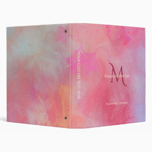 Personalized Name + Monogram Pink Watercolor Ink 3 Ring Binder