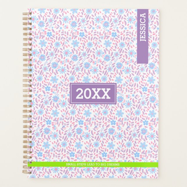 Personalized Name & Monogram Purple Floral Planner (Front)