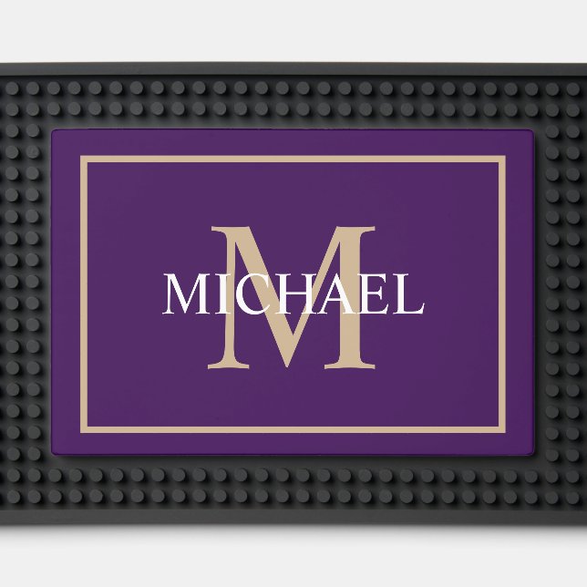 Personalized Name Monogram PURPLE GOLD Bar Mat (Front (Close Up))