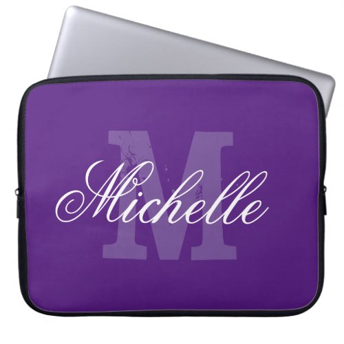 Personalized name monogram purple laptop sleeve
