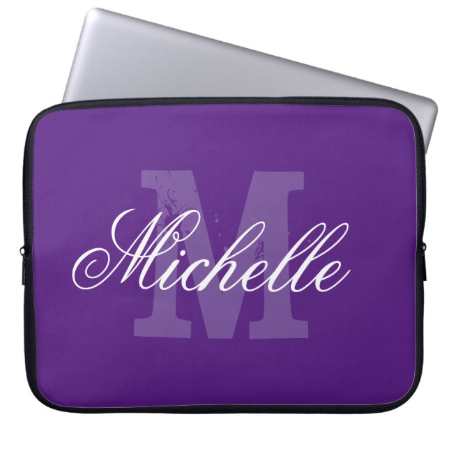 Personalized name monogram purple laptop sleeve (Front)
