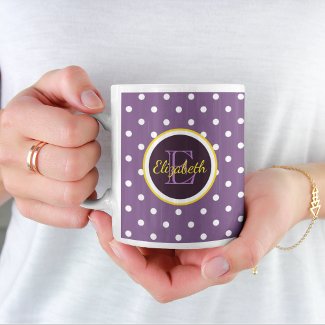 Personalized Name & Monogram Purple Polka Dot