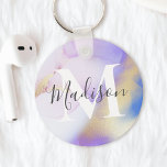 Personalized Name Monogram Purple Watercolor Glam Keychain<br><div class="desc">Easily personalize this glamorous style abstract lilac watercolor paint and faux gold spray background with your custom details.</div>