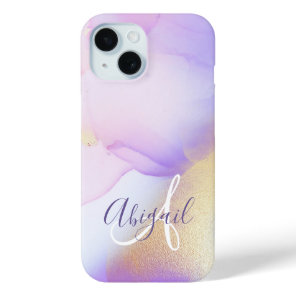 Personalized Name Monogram Purple Watercolor Luxe iPhone 15 Case