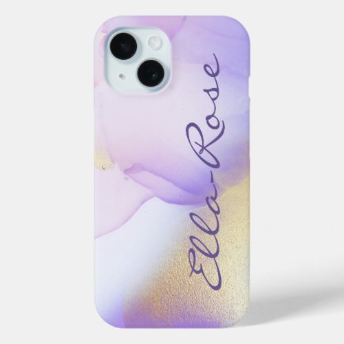 Personalized Name Monogram Purple Watercolor Luxe iPhone 15 Case