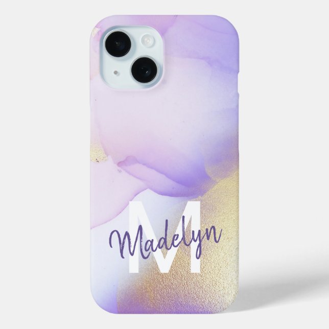 Personalized Name Monogram Purple Watercolor Luxe Case-Mate iPhone Case (Back)