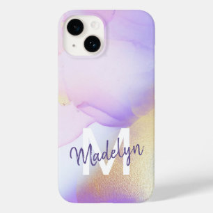 Personalized Name Monogram Purple Watercolor Luxe Case-Mate iPhone 14 Case