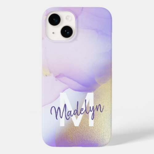 Personalized Name Monogram Purple Watercolor Luxe Case_Mate iPhone 14 Case
