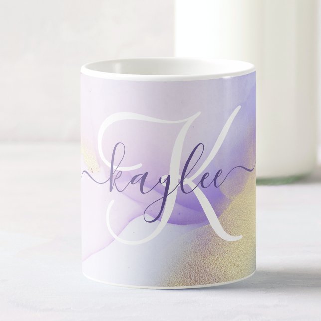Personalized Name Monogram Purple Watercolor Luxe Coffee Mug (Creator Uploaded)