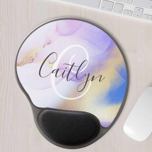 Personalized Name Monogram Purple Watercolor Luxe Gel Mouse Pad (Creator Uploaded)