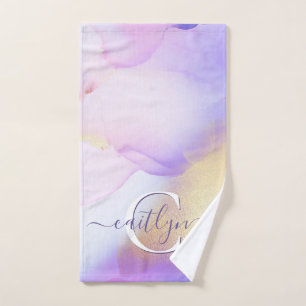 Personalized Name Monogram Purple Watercolor Luxe Hand Towel