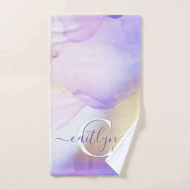 Personalized Name Monogram Purple Watercolor Luxe Hand Towel (Hand Towel)