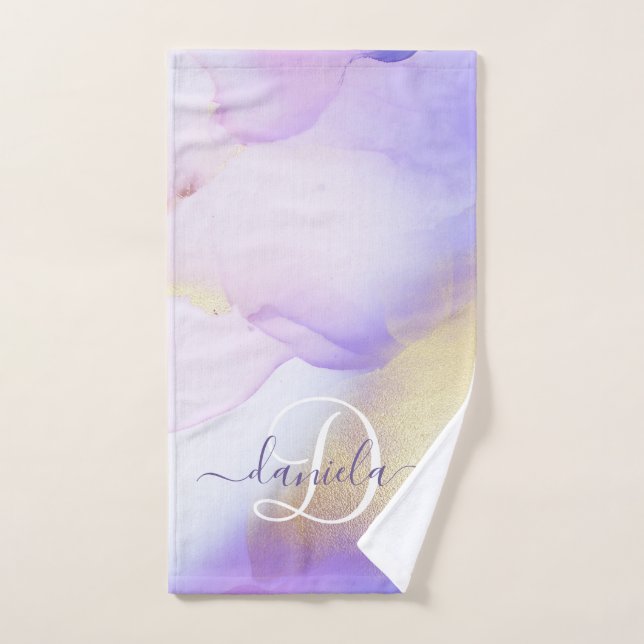 Personalized Name Monogram Purple Watercolor Luxe Hand Towel (Hand Towel)