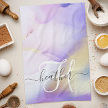 Personalized Name Monogram Purple Watercolor Luxe Kitchen Towel<br><div class="desc">Easily personalize this glamorous style abstract lilac watercolor paint and faux gold spray background with your custom details.</div>
