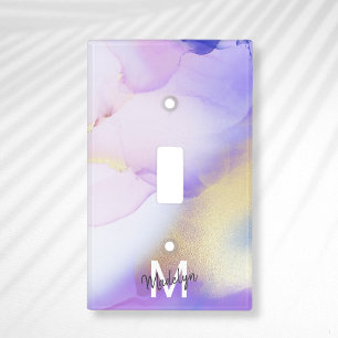 Personalized Name Monogram Purple Watercolor Luxe Light Switch Cover