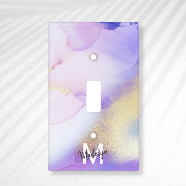 Personalized Name Monogram Purple Watercolor Luxe Light Switch Cover (Creator Uploaded)