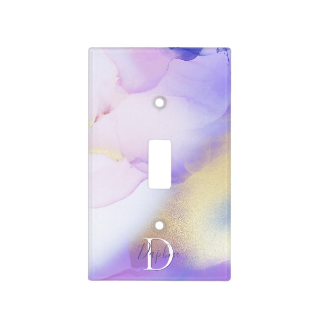 Personalized Name Monogram Purple Watercolor Luxe Light Switch Cover (Front)