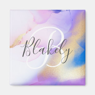 Personalized Name Monogram Purple Watercolor Luxe Magnet