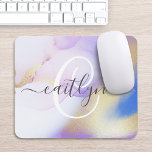 Personalized Name Monogram Purple Watercolor Luxe Mouse Pad<br><div class="desc">Easily personalize this glamorous style abstract lilac watercolor paint and faux gold spray background with your custom details.</div>