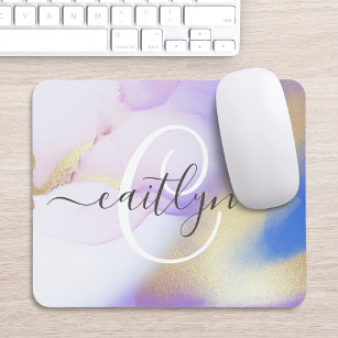 Personalized Name Monogram Purple Watercolor Luxe Mouse Pad
