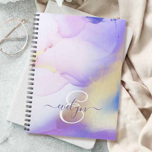 Personalized Name Monogram Purple Watercolor Luxe Notebook