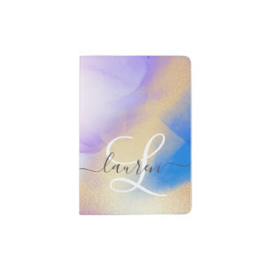 Personalized Name Monogram Purple Watercolor Luxe Passport Holder