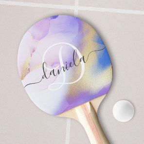 Personalized Name Monogram Purple Watercolor Luxe Ping Pong Paddle