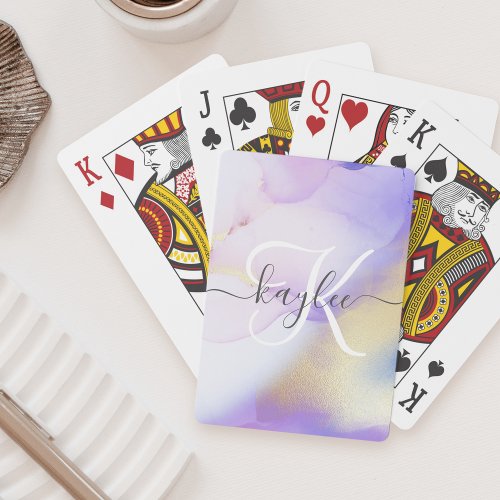 Personalized Name Monogram Purple Watercolor Luxe Poker Cards