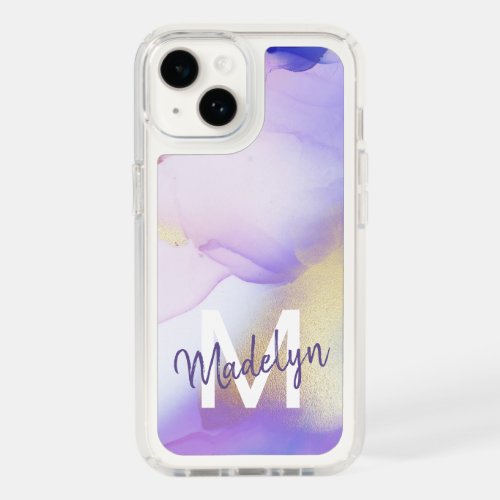 Personalized Name Monogram Purple Watercolor Luxe Speck iPhone 14 Case